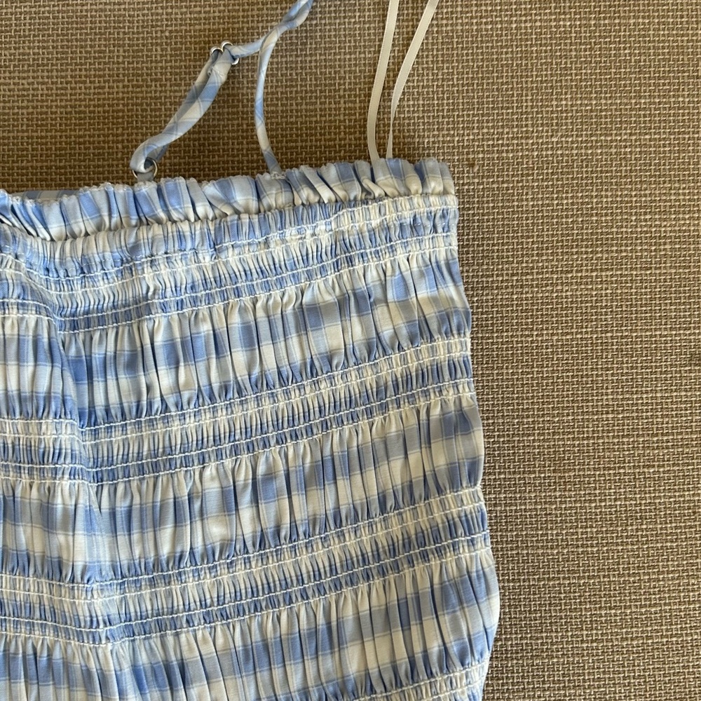 Reformation Kerrie Midi Dress - Crystal Check Blue Ivory Causal Summer Best - Picture 7 of 15
